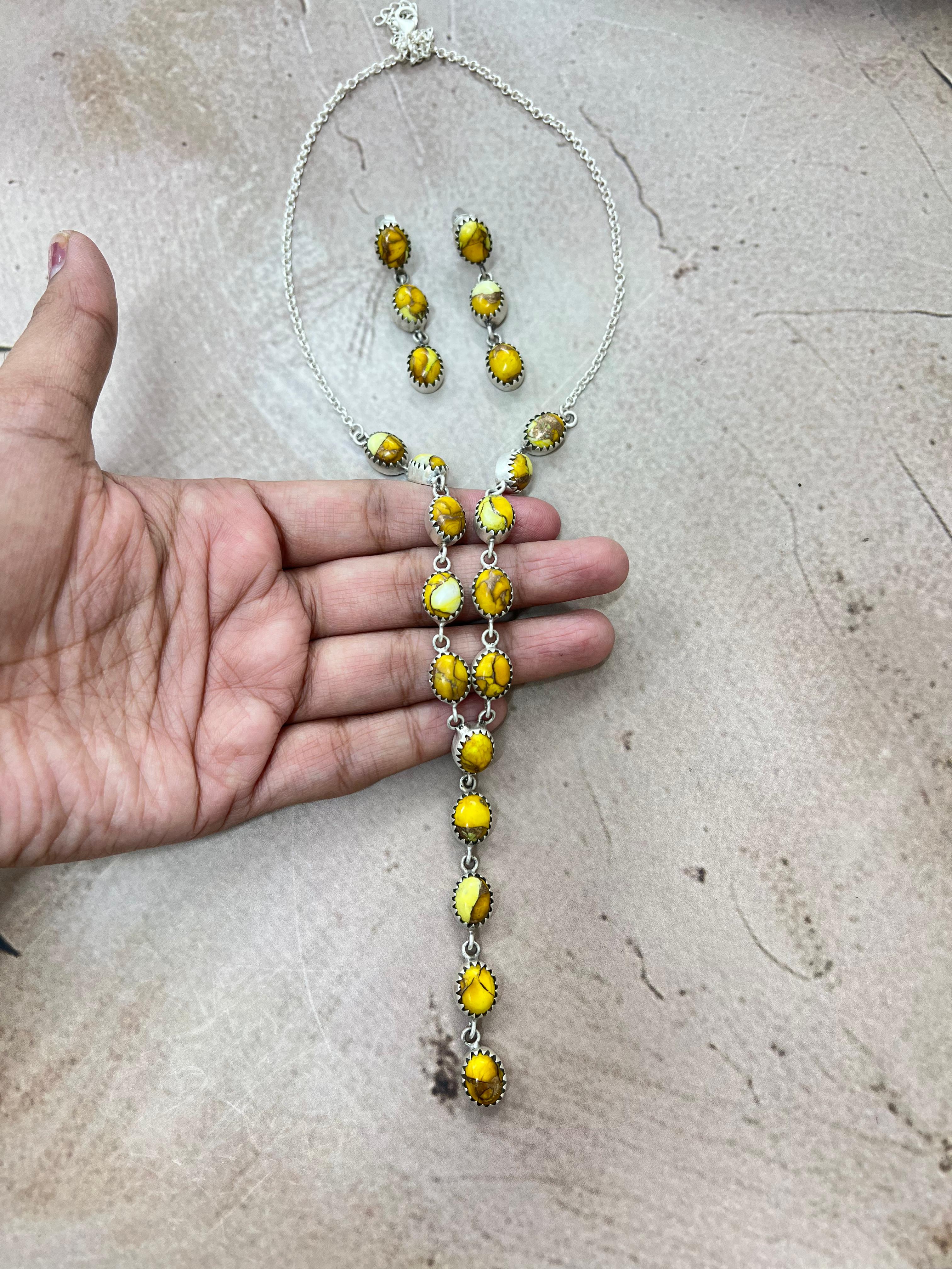 Handmade Sterling Silver Honey Dahlia Necklace Earrings Set, Signed Nizhoni