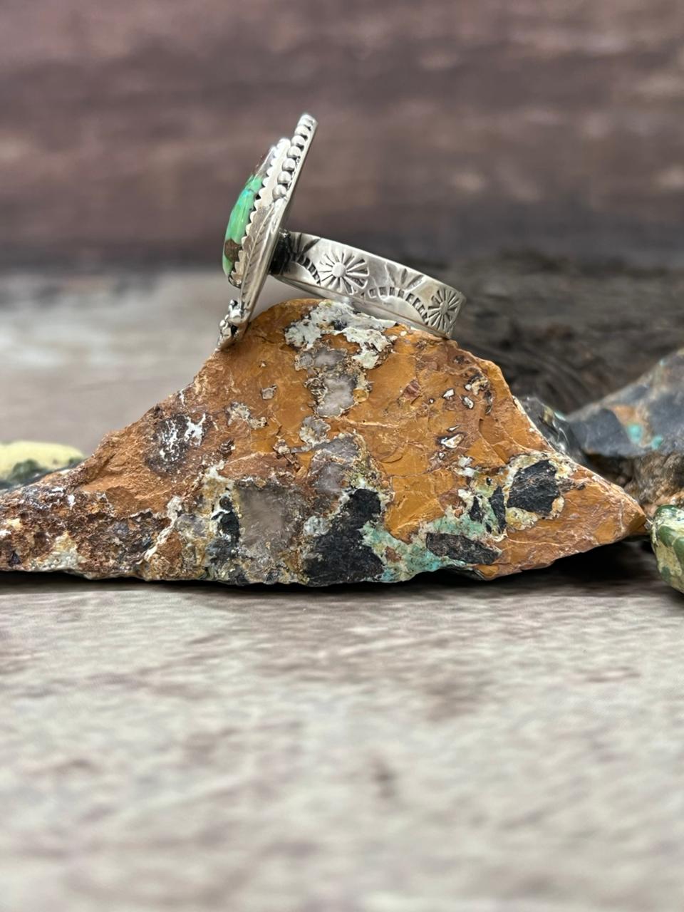 Handmade Sterling Silver Sonoran Mountain Turquoise Adjustable Ring "Signed Nizhoni"