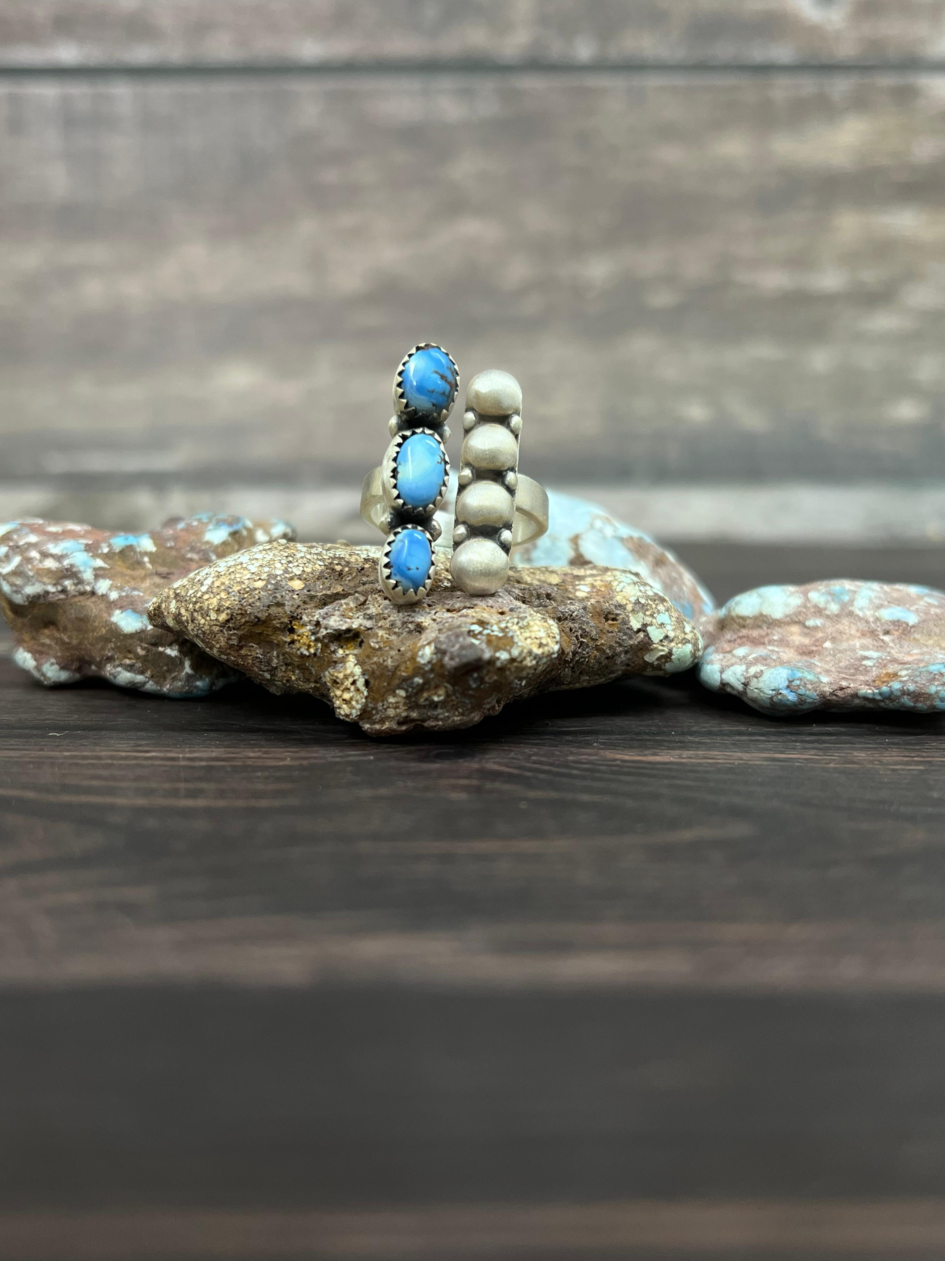 Handmade Sterling Silver with Golden Hills Turquoise Adjustable Ring With Signed Nizhoni