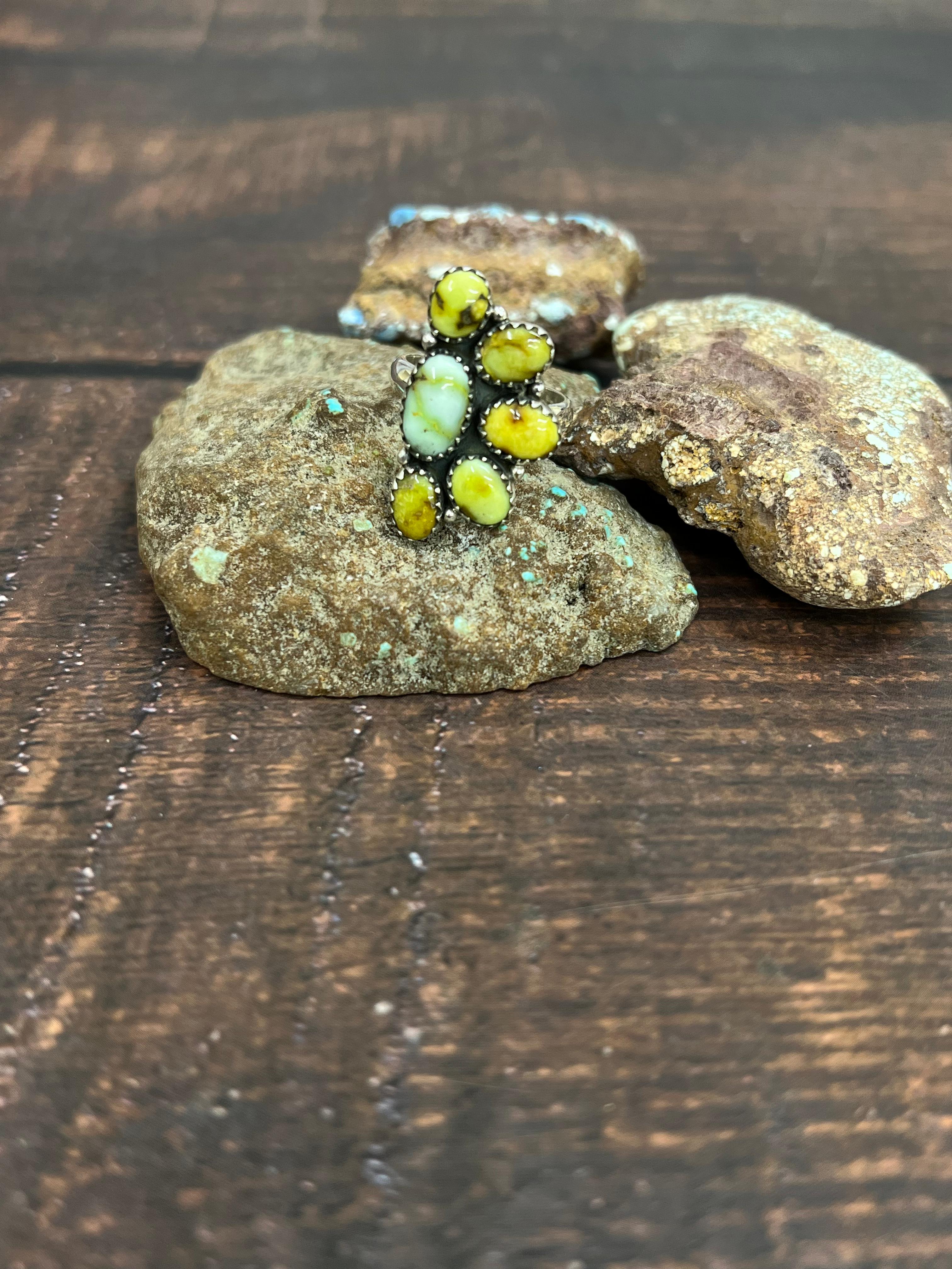 Handmade Sterling Silver Palomino Turquoise Adjustable Ring with Signed Nizhoni