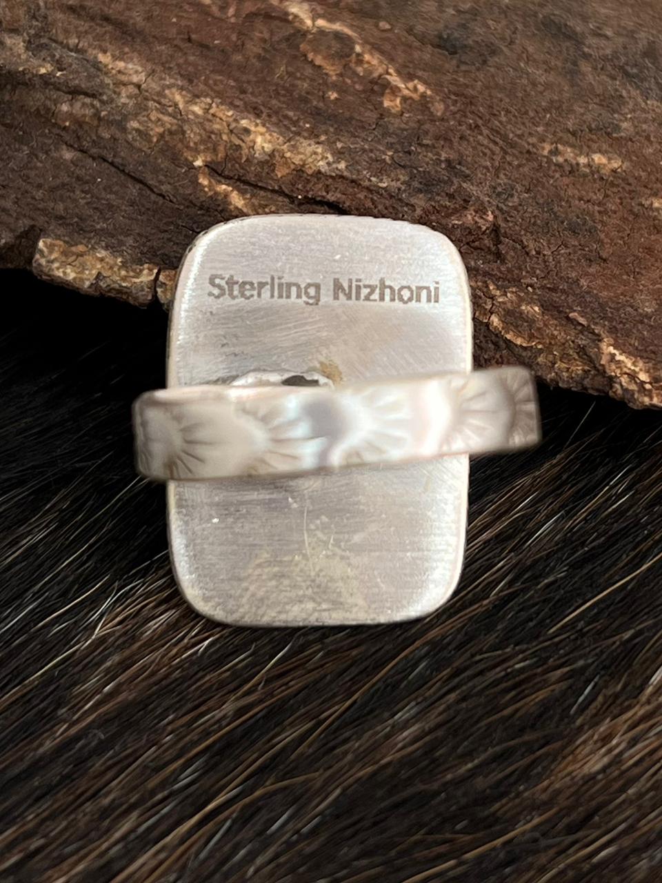 Handmade Sterling Silver Cotton Candy Turquoise Adjustable Ring "Signed Nizhoni"