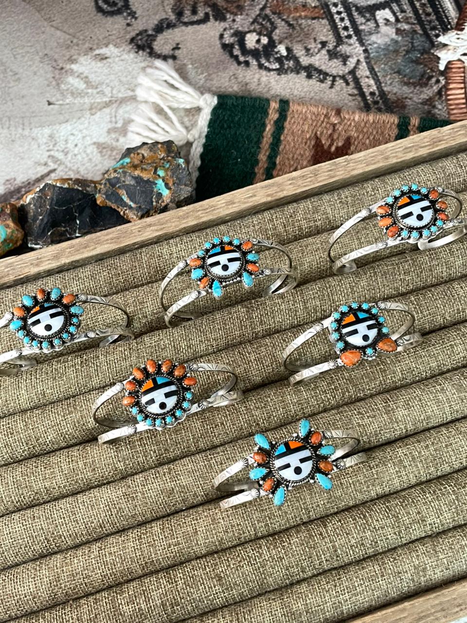 Handmade Sterling Silver Turquoise and MOP Cuff Bracelet "Signed Nizhoni"