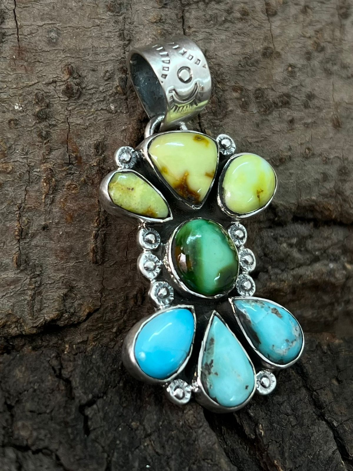 Handmade Sterling Silver Sonoran, White Water, Palomino Pendant "Signed Nizhoni"