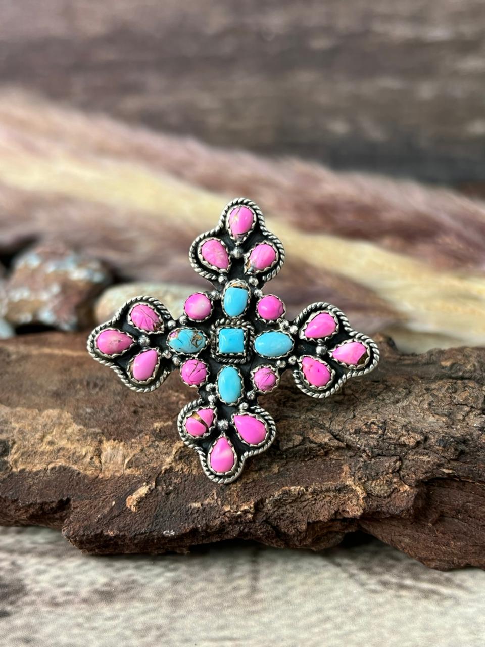 Handmade Sterling Silver Cotton Candy Adjustable Ring "Signed Nizhoni"