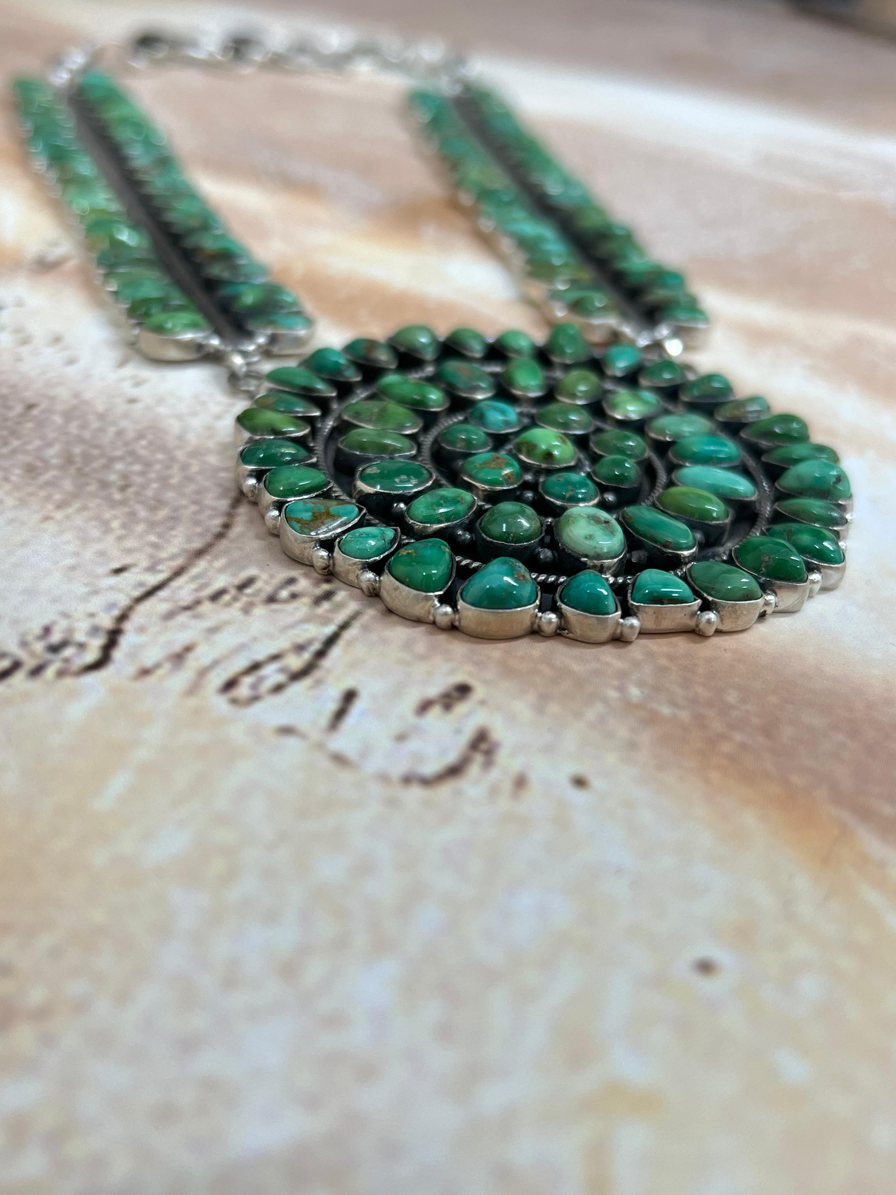 Handmade Sterling Silver Sonoran Mountain Turquoise Necklace with Signed Nizhoni