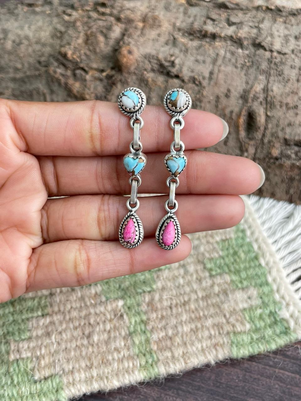 Handmade Sterling Silver Cotton Candy Post Dangle Earrings "Signed Nizhoni"