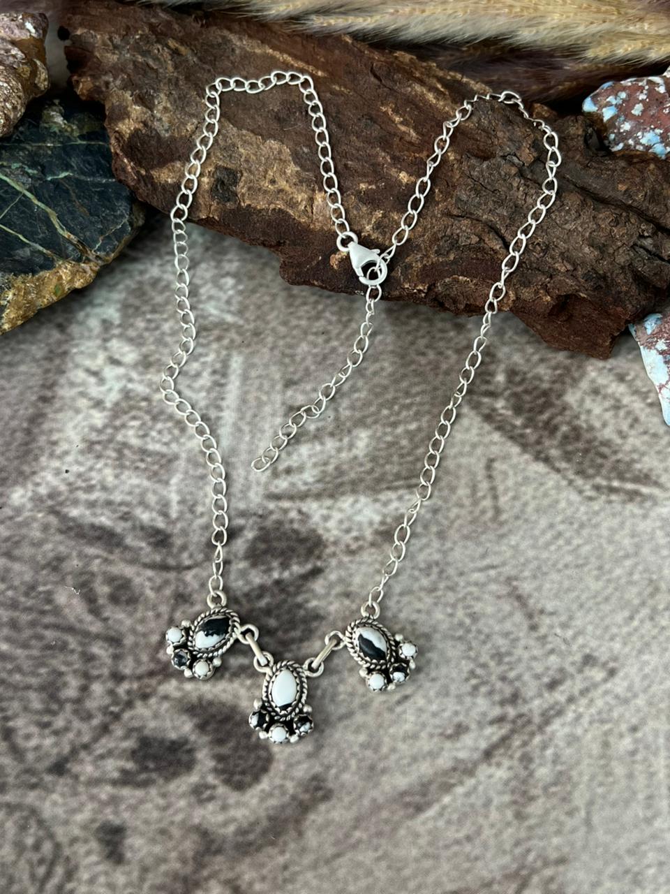 Handmade Sterling Silver White Buffalo Necklace "Signed Nizhoni"