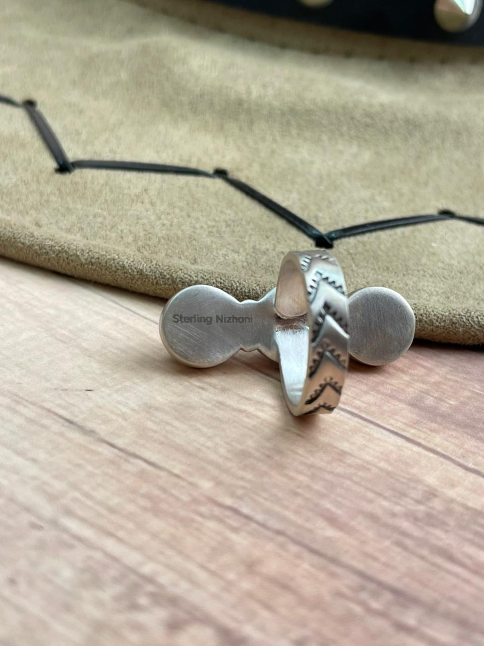 Handmade Sterling Silver White Buffalo Adjustable Ring "Signed Nizhoni"