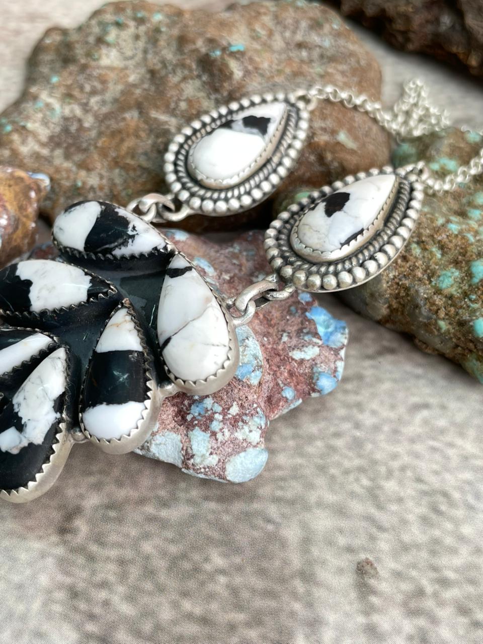 Handmade Sterling Silver White Buffalo Necklace with Signed Nizhoni