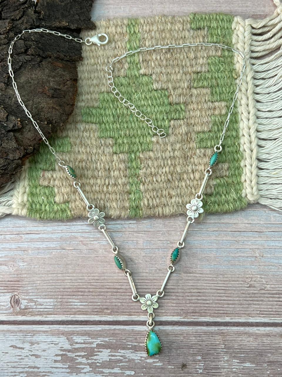 Handmade Sterling Silver Sonoran with Kingman Turquoise Necklace "Signed Nizhoni"