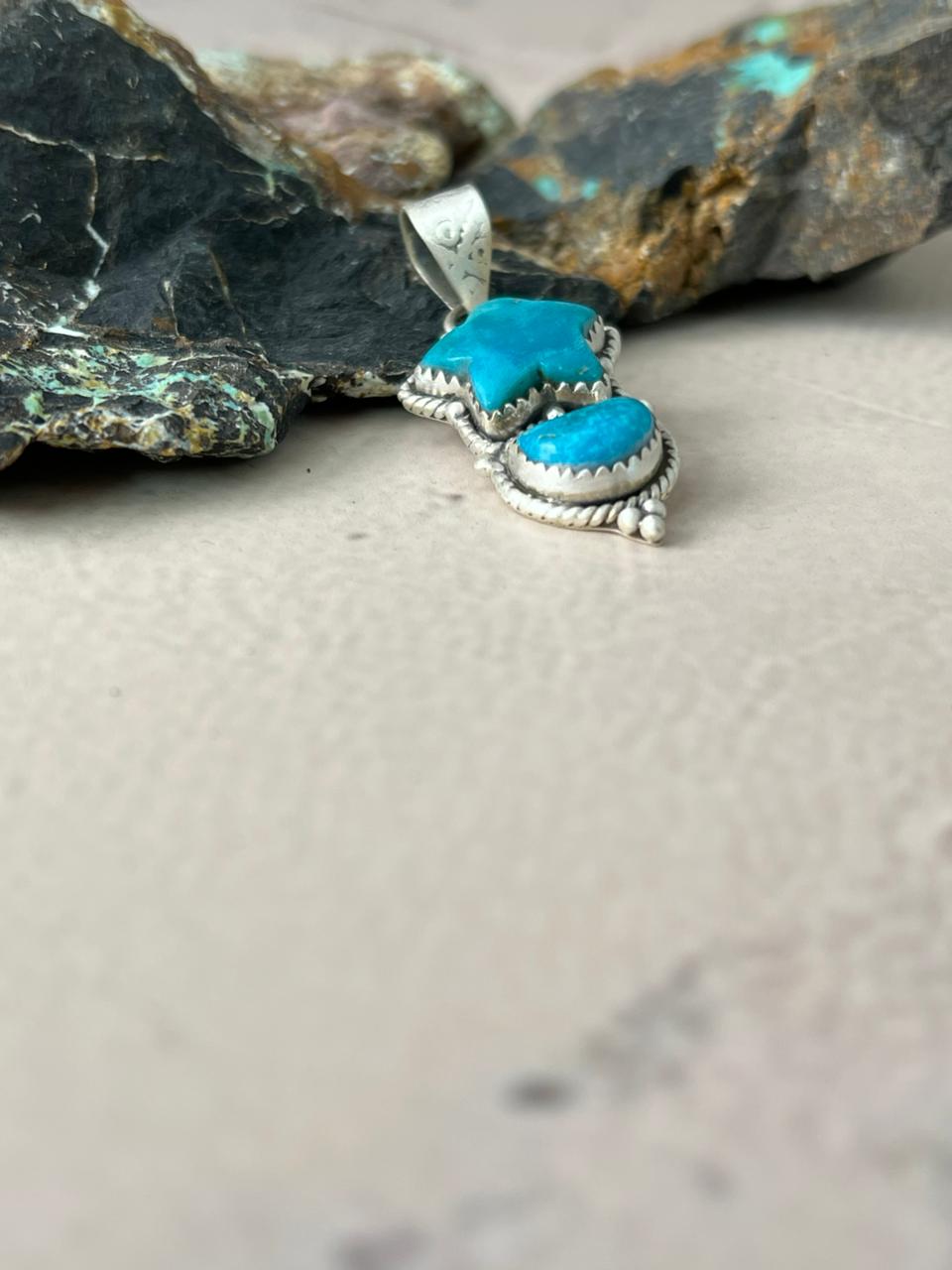 Handmade Sterling Silver Blue Turquoise Pendant "Signed Nizhoni"