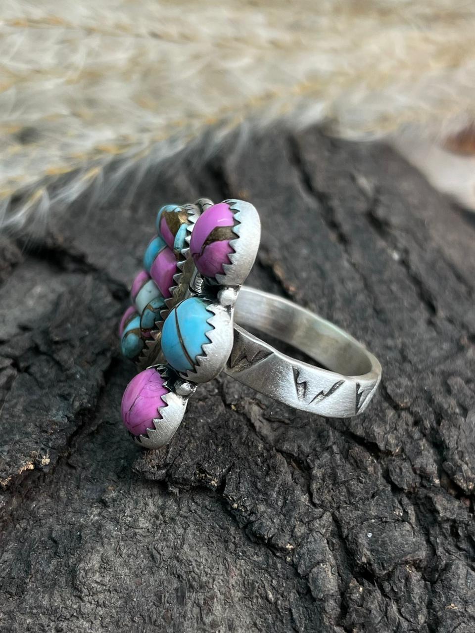 Handmade Sterling Silver 'Cotton Candy Cobble Collection' Adjustable Ring "Signed Nizhoni"