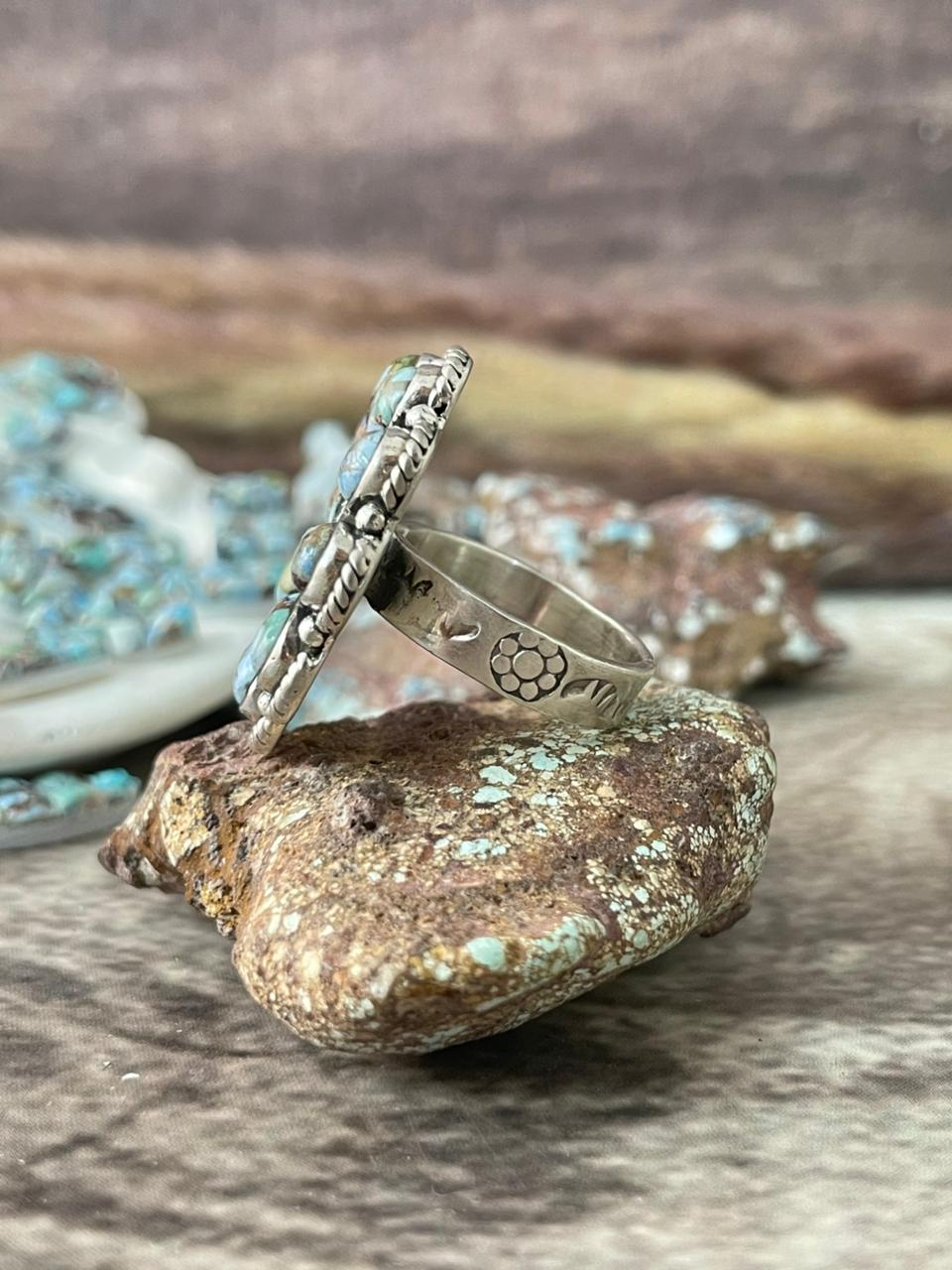 Handmade Sterling Silver 'Golden Hills Turquoise Cobble Collection' Adjustable Ring "Signed Nizhoni"