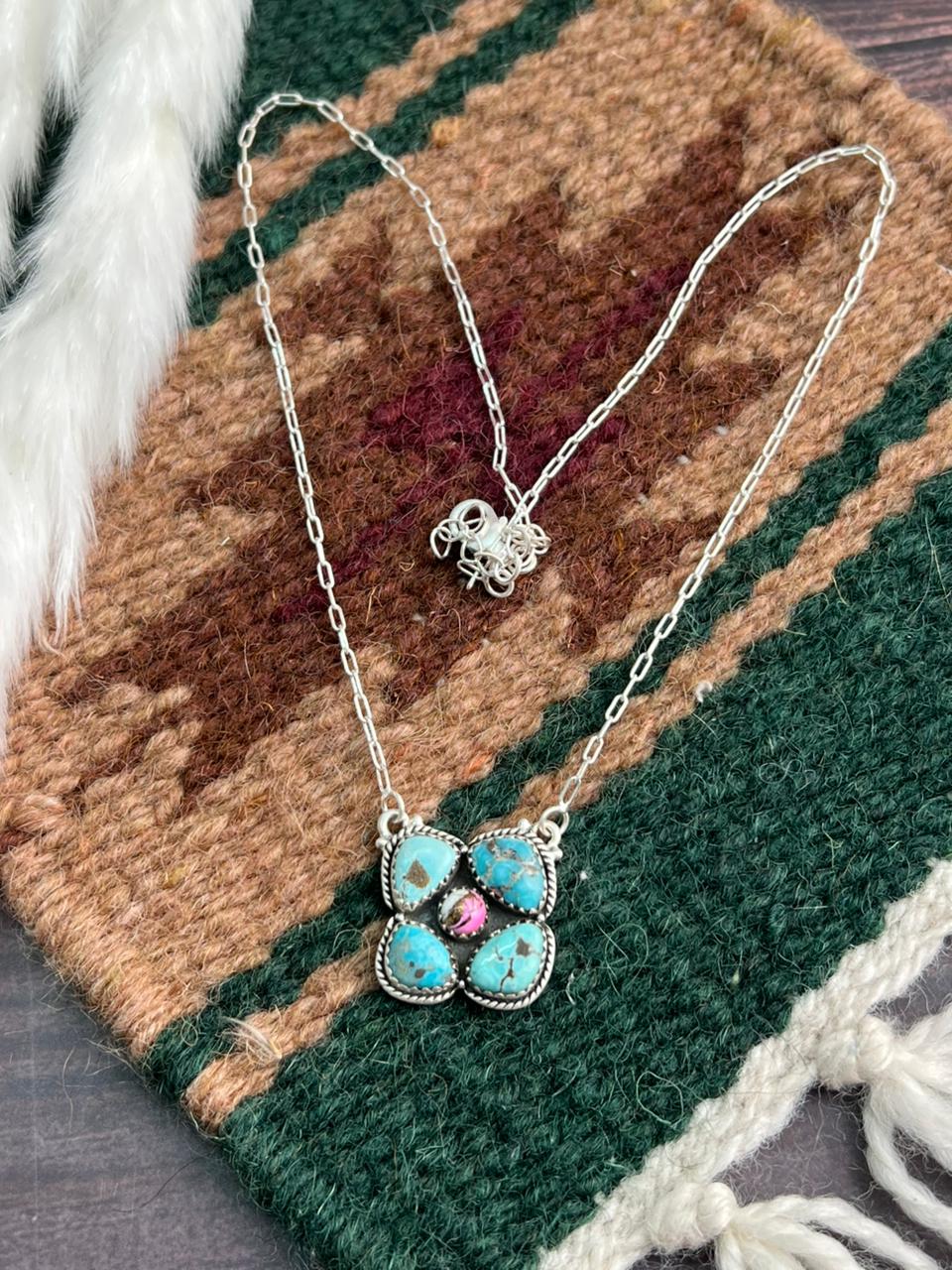 Handmade Sterling Silver White Water with Cotton Candy Necklace "Signed Nizhoni"