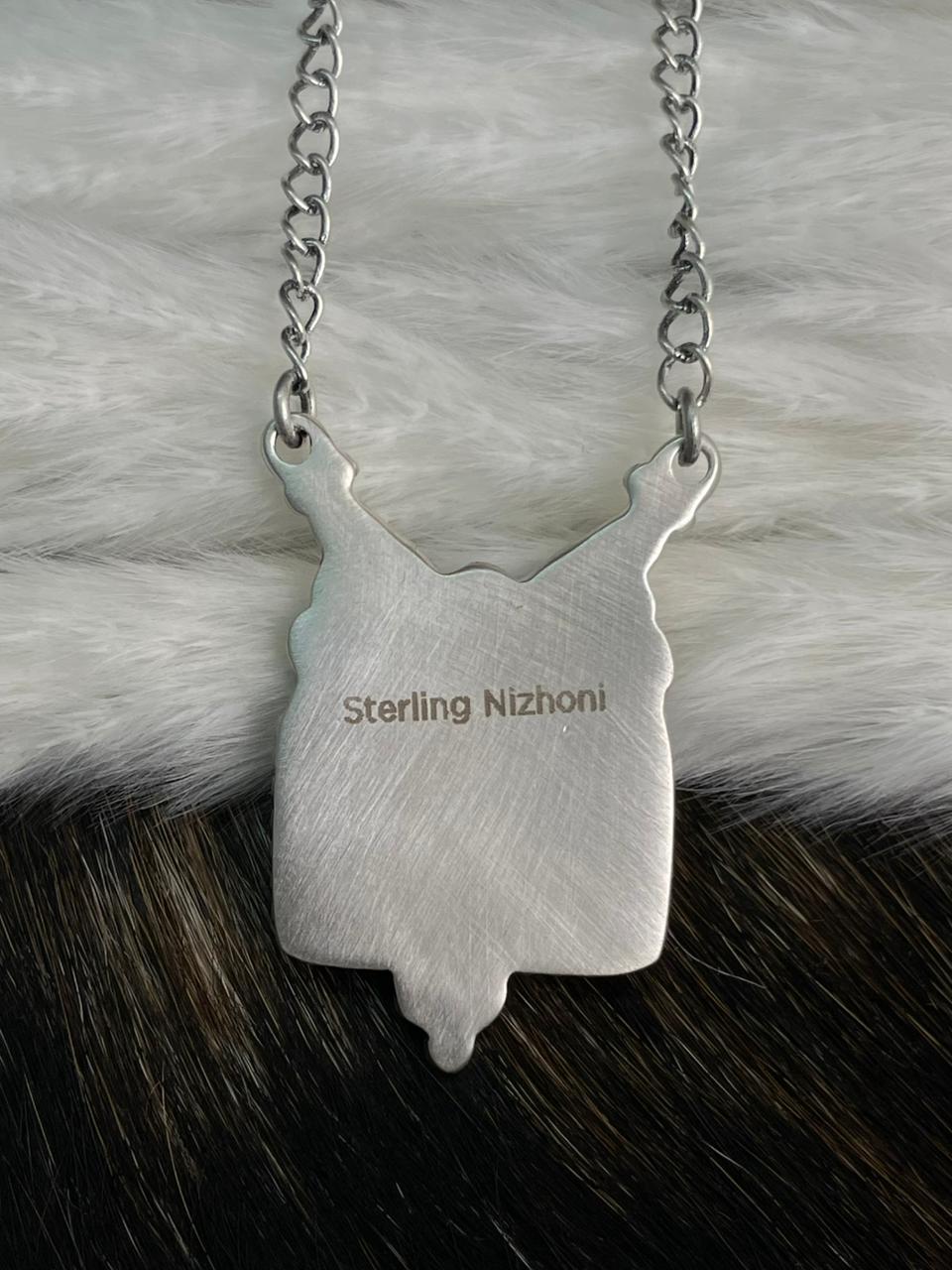 Handmade Sterling Silver Number 8 Turquoise Necklace "Signed Nizhoni"