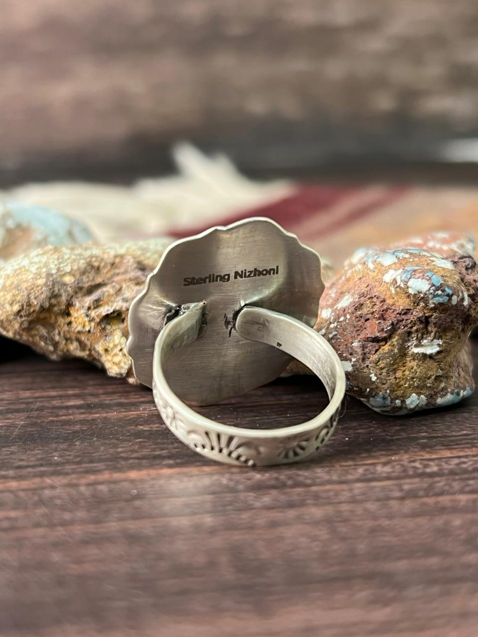 Handmade Sterling Silver Golden Hills with White Collection Adjustable Ring "Signed Nizhoni"