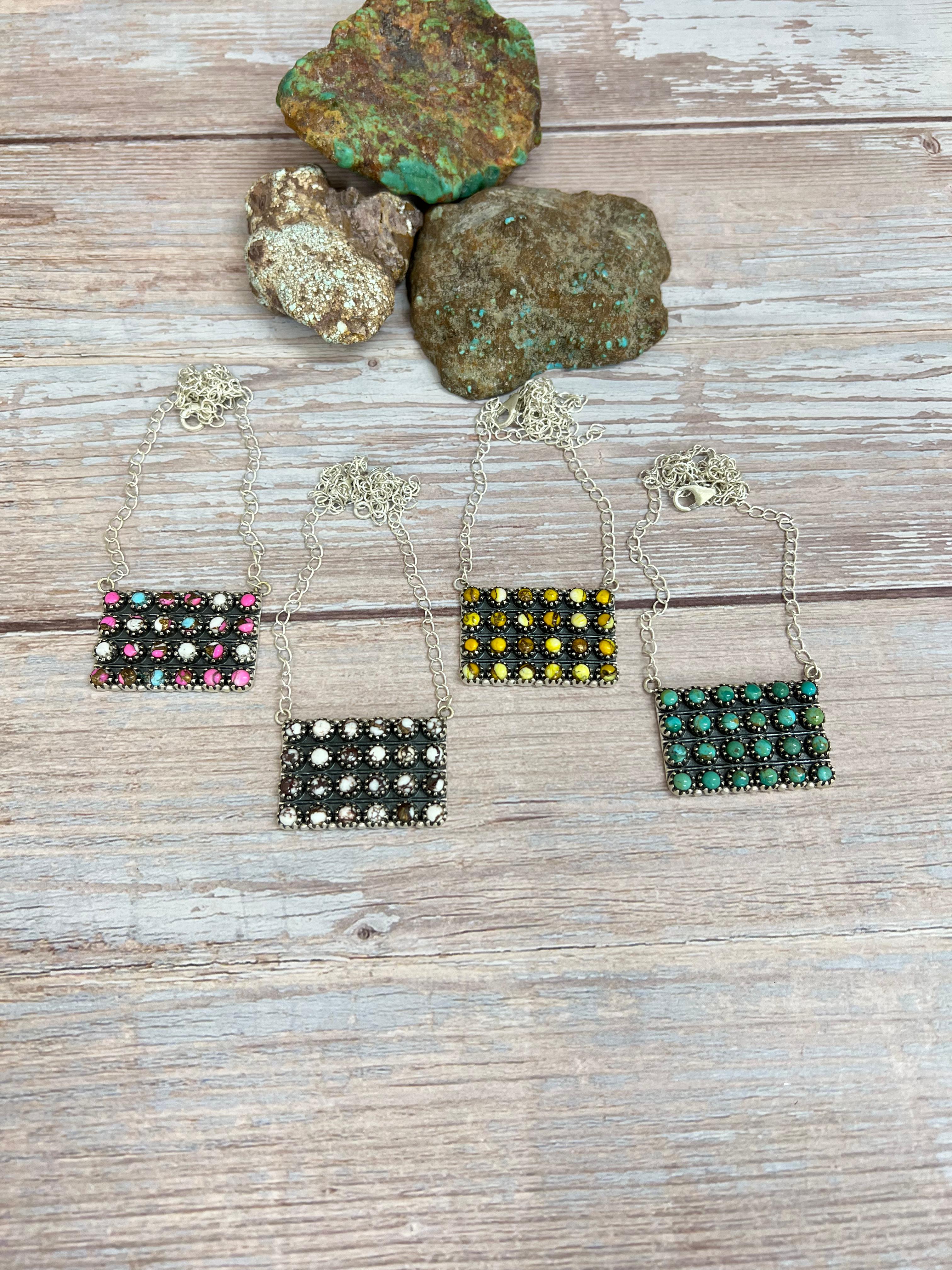 Handmade Sterling Silver Multi Stone Necklace with Signed Nizhoni