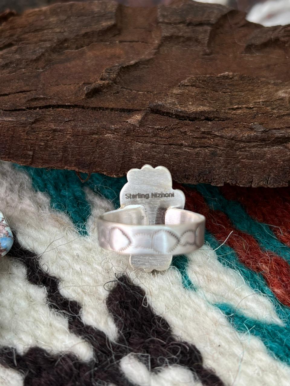 Handmade Sterling Silver Sonoran Mountain Turquoise Adjustable Ring " Signed Nizhoni" (1)