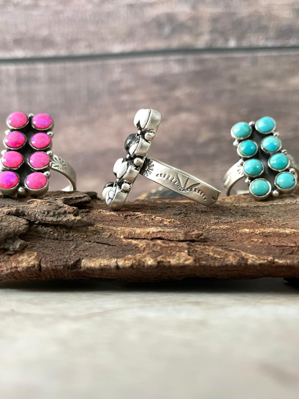 Handmade Sterling Silver Multi Stones Adjustable Ring "Signed Nizhoni"