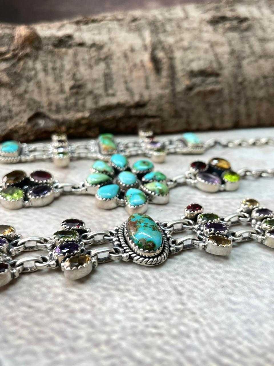 Handmade Sterling Silver Sonoran with Cut Stone Bracelet "Signed Nizhoni"