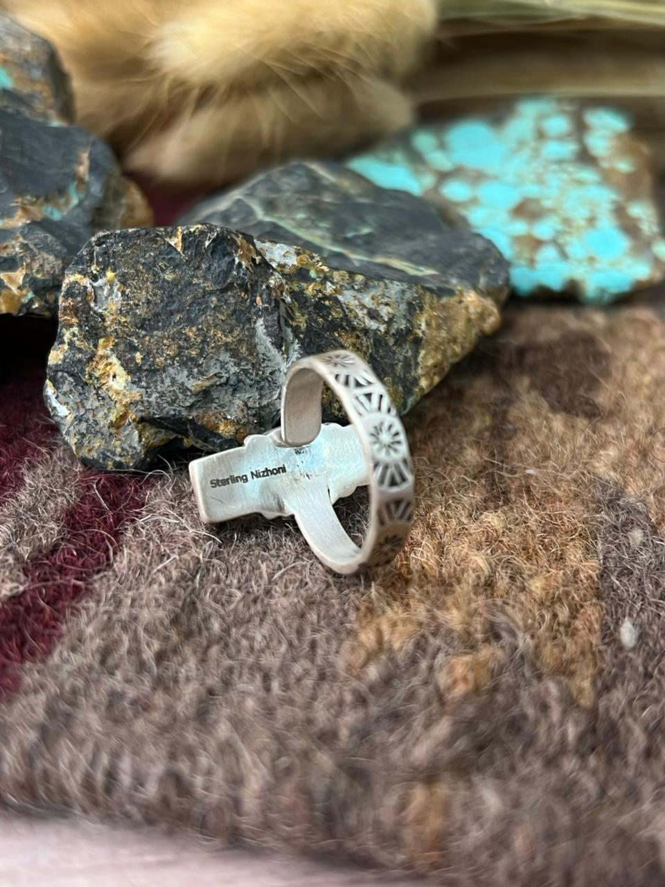 Handmade Sterling Silver White Water Adjusatble Ring "Signed Nizhoni"