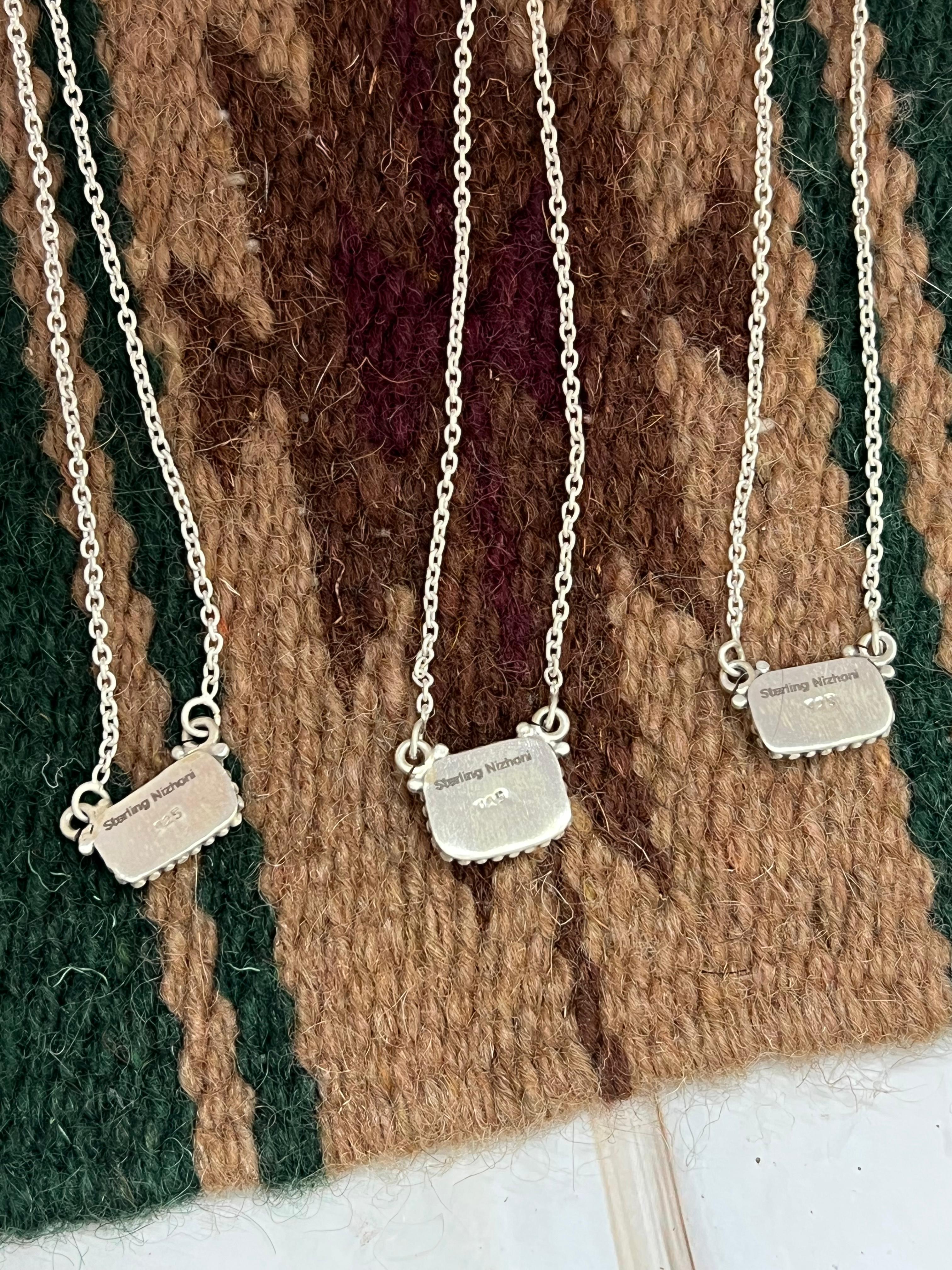 Handmade Sterling Silver Multi Stone Necklace with Signed Nizhoni