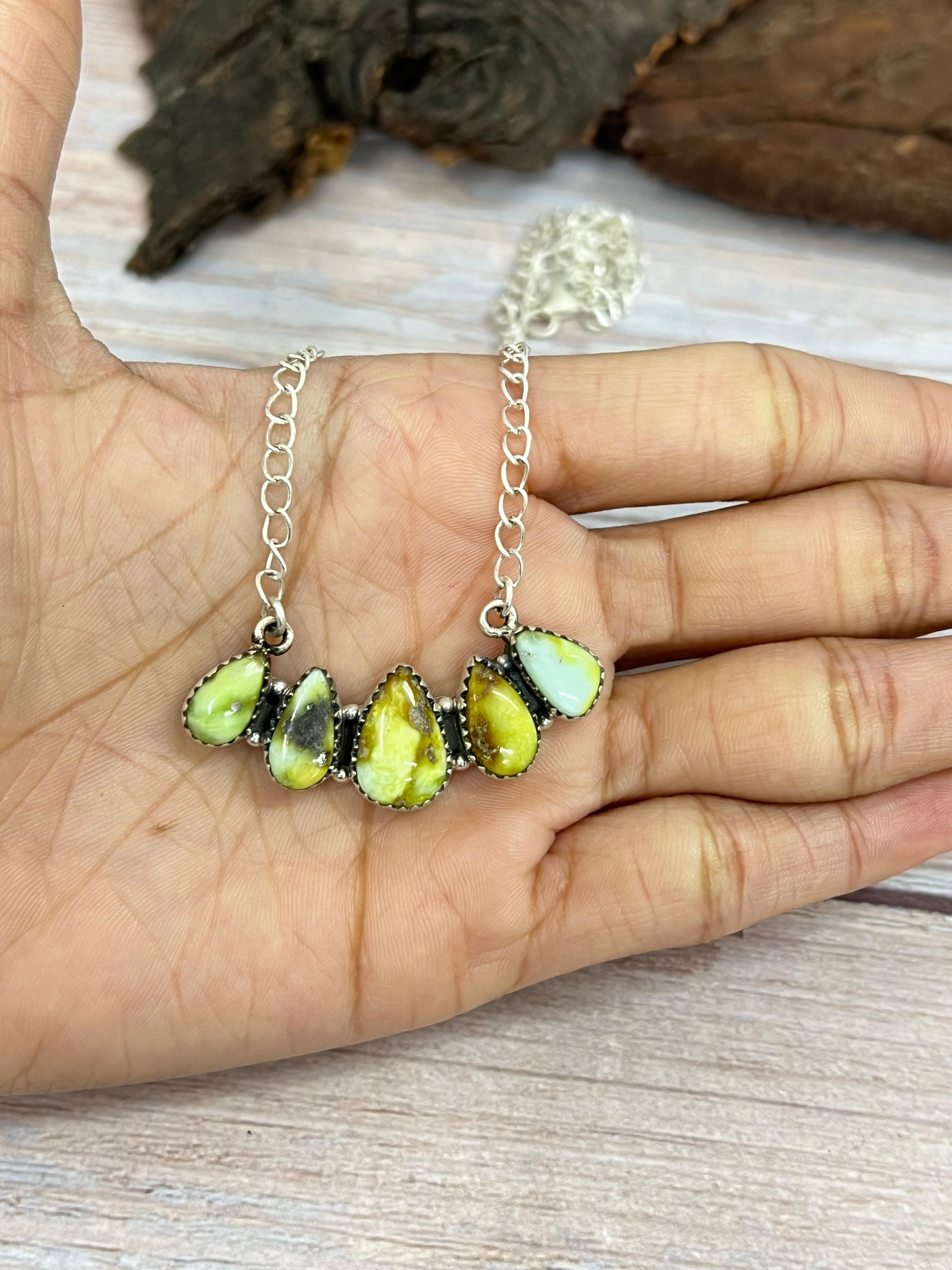 Handmade Sterling Silver Palomino Turquoise Necklace with Signed Nizhoni