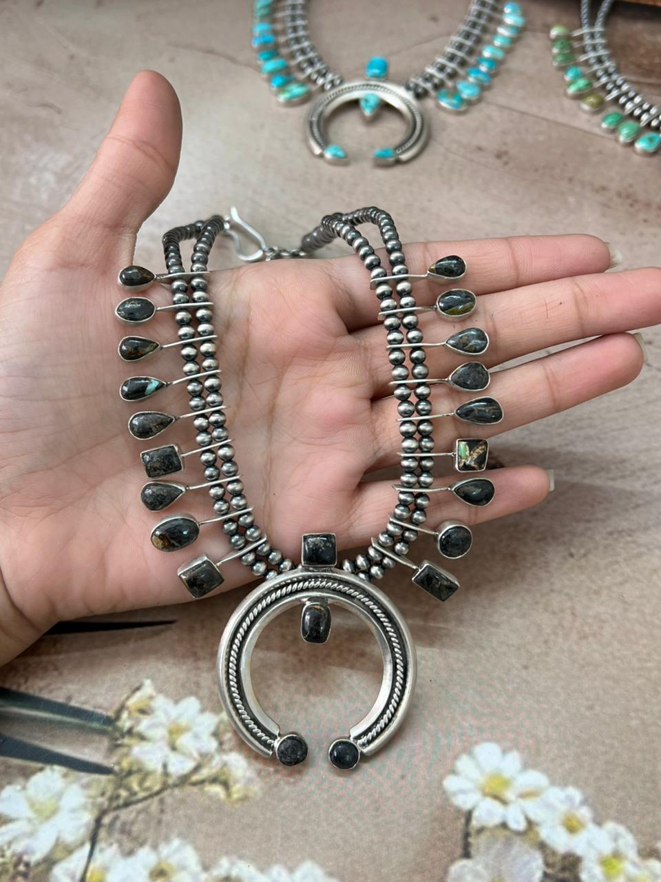 Handmade Sterling Silver Multi Stone Naja Beaded Necklace "Signed Nizhoni"