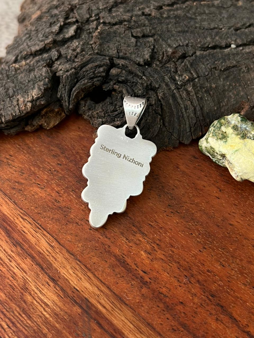 Handmade Sterling Silver Blue Kingman Turquoise Pendant "Signed Nizhoni"