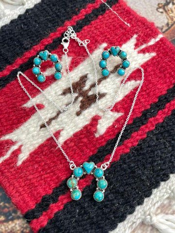 Handmade Sterling Silver Kingman Turquoise Necklace Earrings Set "Signed Nizhoni"