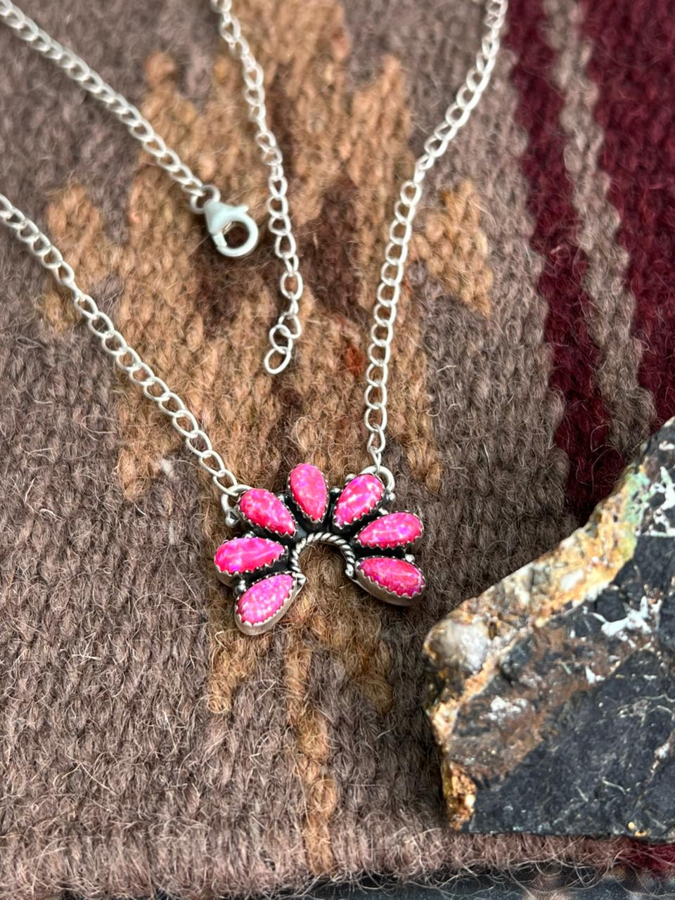 Handmade Sterling Silver Hot Pink Necklace "Signed Nizhoni"