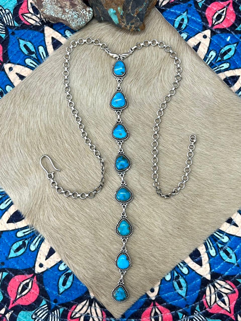 Handmade Sterling Silver Arizona Blue Turquoise Necklace "Signed Nizhoni"