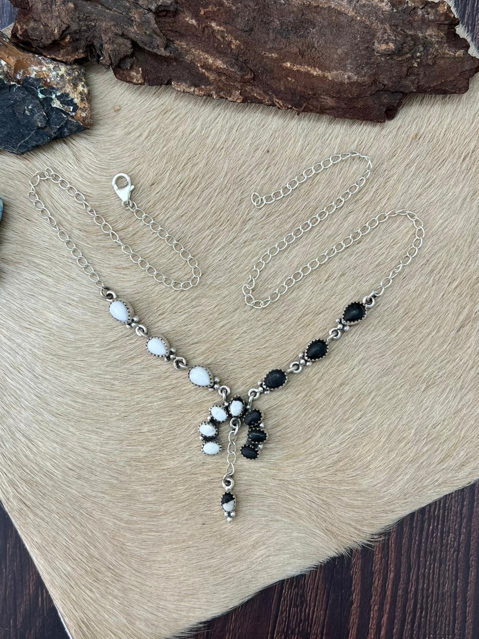 Handmade Sterling Silver White Buffalo Squash Blossom Necklace "Signed Nizhoni"