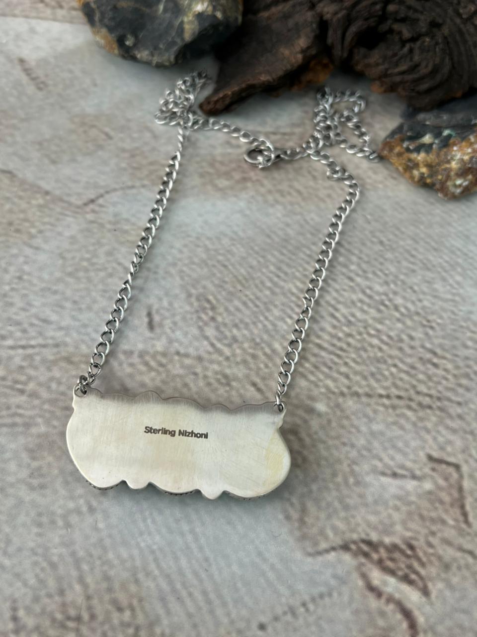 Handmade Sterling Silver Blackjack Turquoise Necklace "Signed Nizhoni"