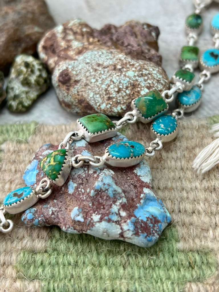 Handmade Sterling Silver Sonoran with White Water Turquoise Necklace with Signed Nizhoni (5)