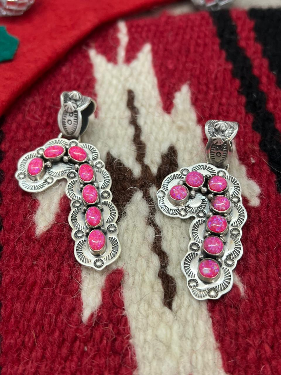 "Christmas Collection" Handmade Sterling Silver Hot Pink Pendant "Signed Nizhoni"