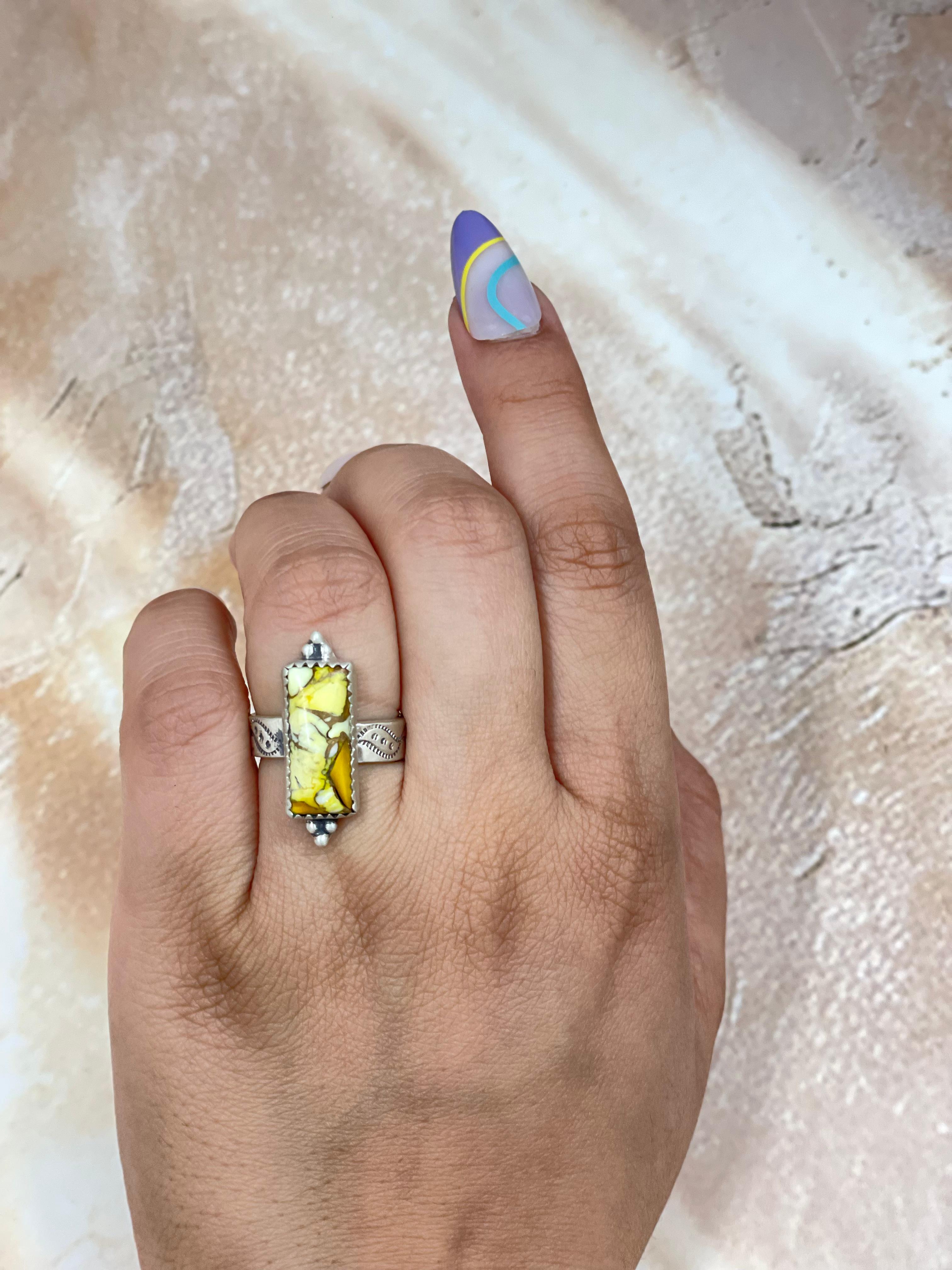 Handmade Sterling Silver Honey Dahlia Adjustable Ring with Signed Nizhoni