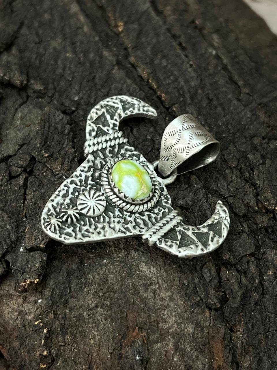 Handmade Sterling Silver Palomino Turquoise Bull Pendant "Signed Nizhoni" (6)