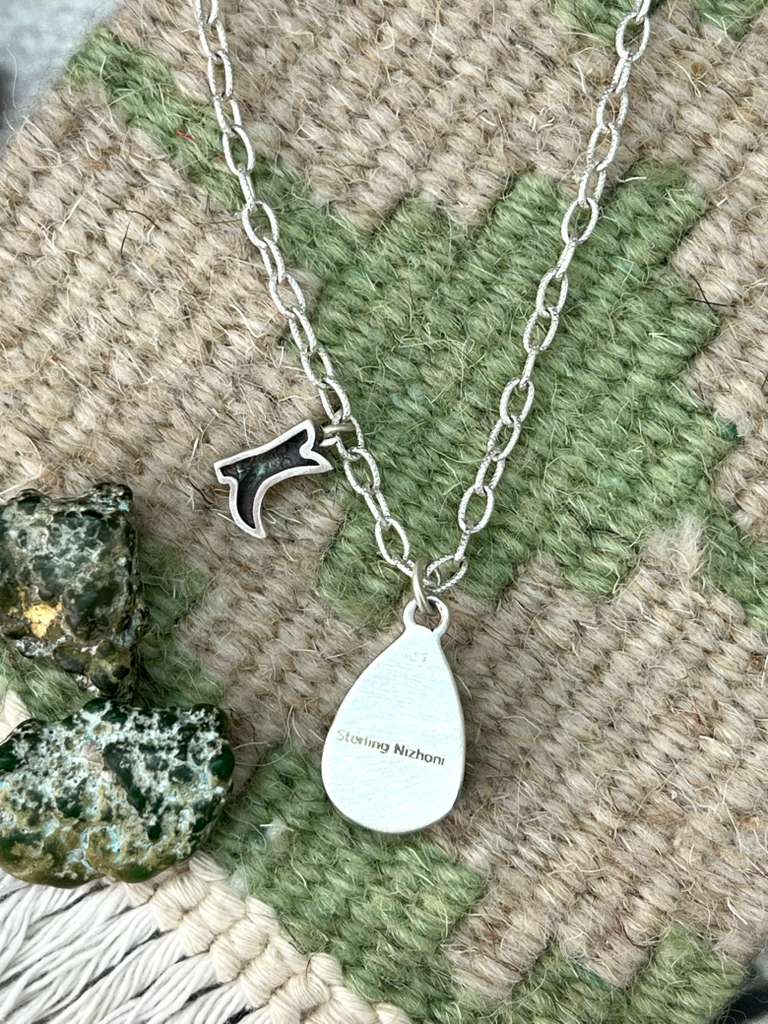 Handmade Sterling Silver Number 8 Turquoise Necklace with Signed Nizhoni