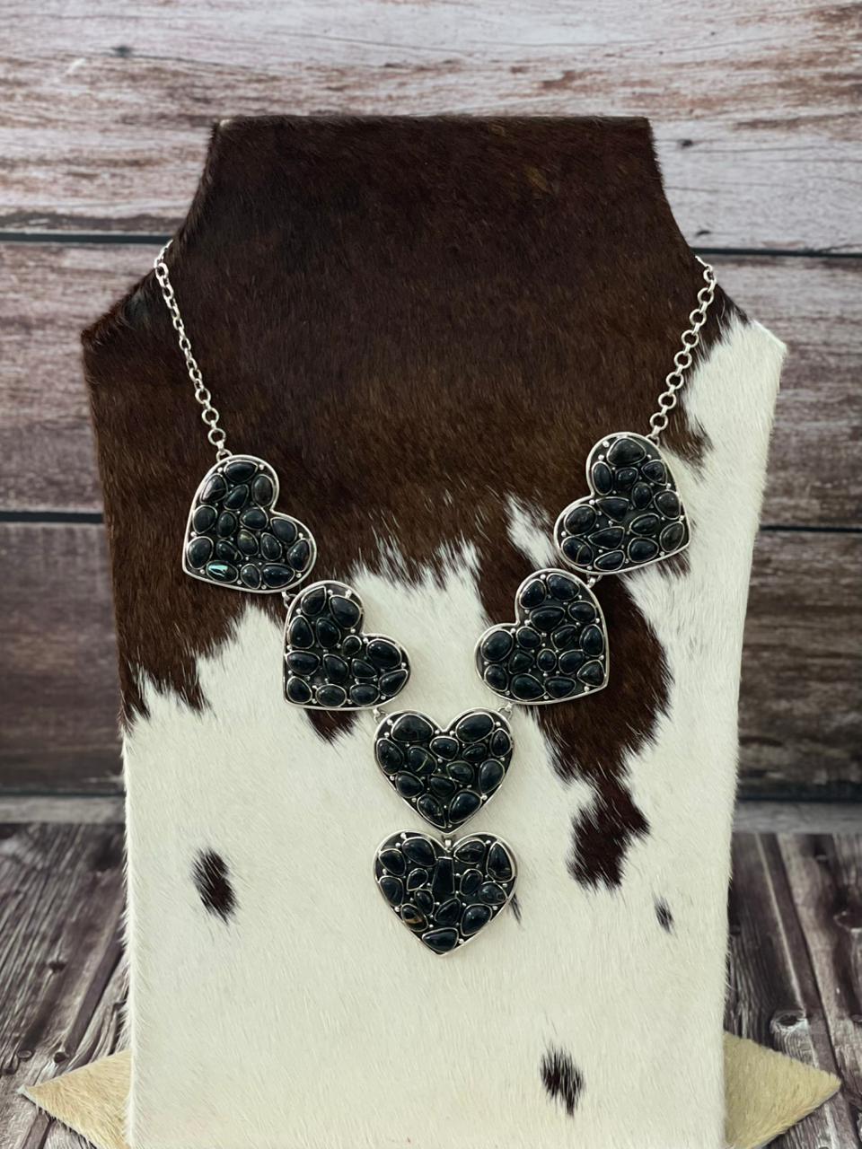 Handmade Sterling Silver Blackjack Turquoise Heart Necklace "Signed Nizhoni"