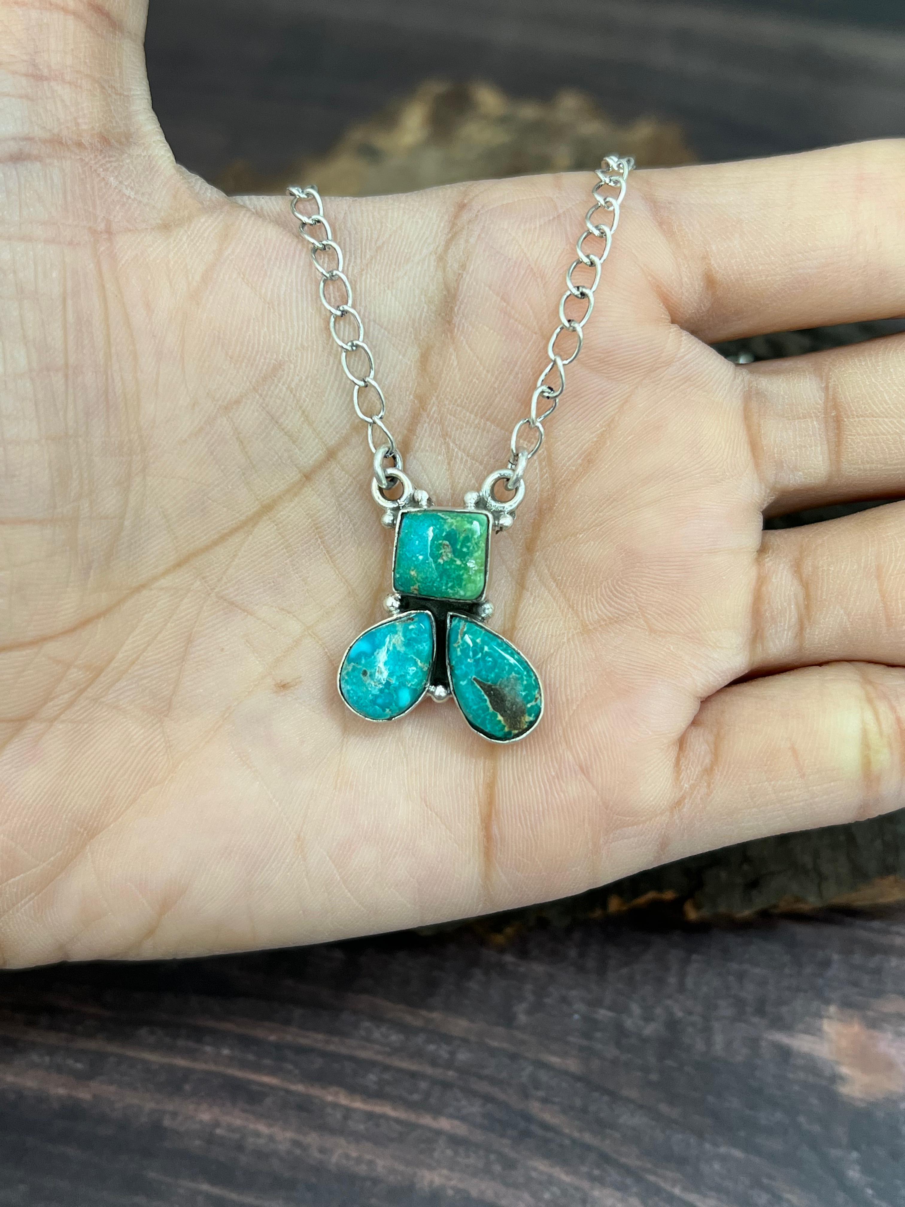 Handmade Sterling Silver South Hill Turquoise Necklace with Signed Nizhoni