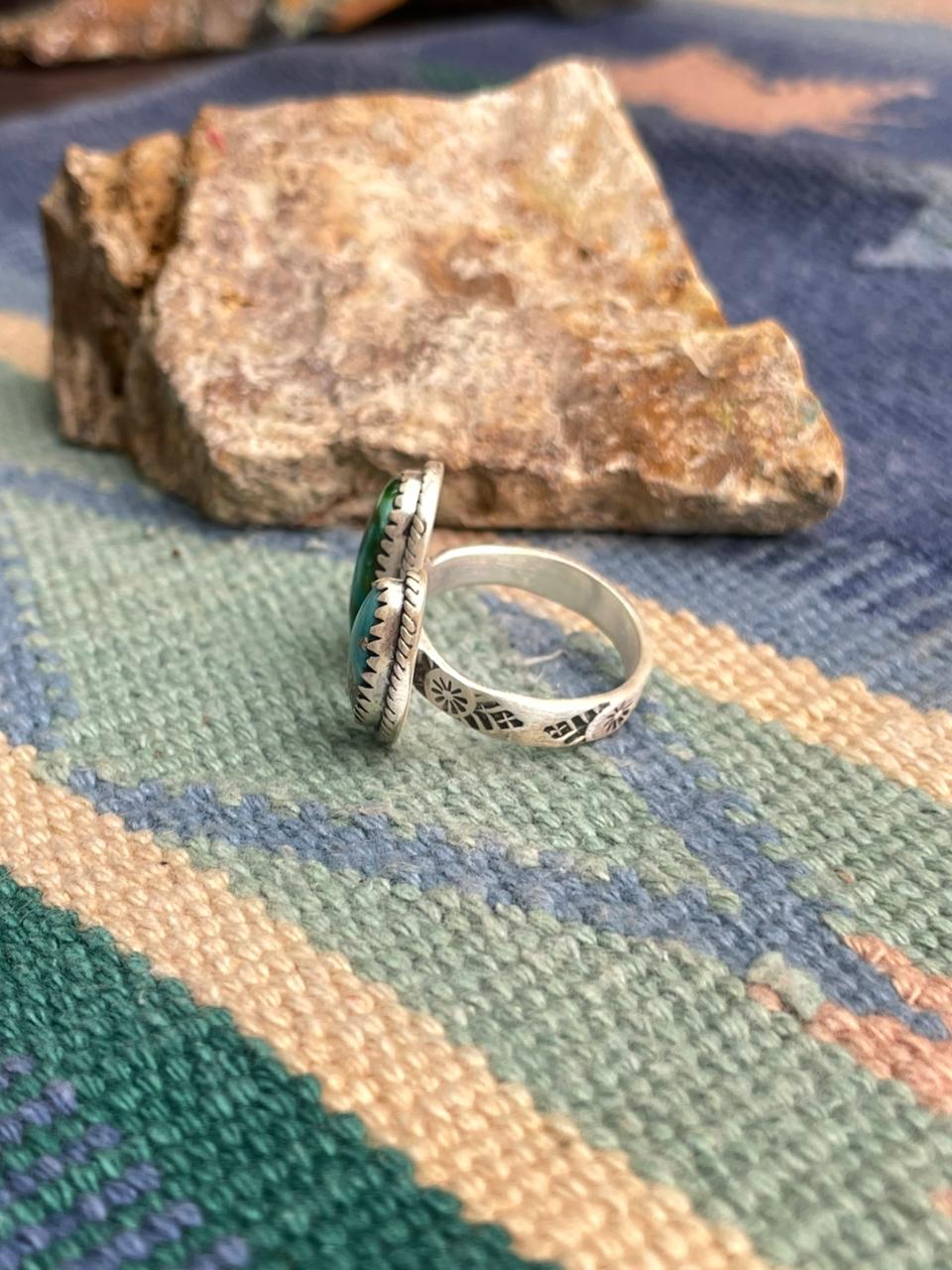 Handmade Sterling Silver Sonoran with White Water Turquoise Adjustable Ring " Signed Nizhoni"
