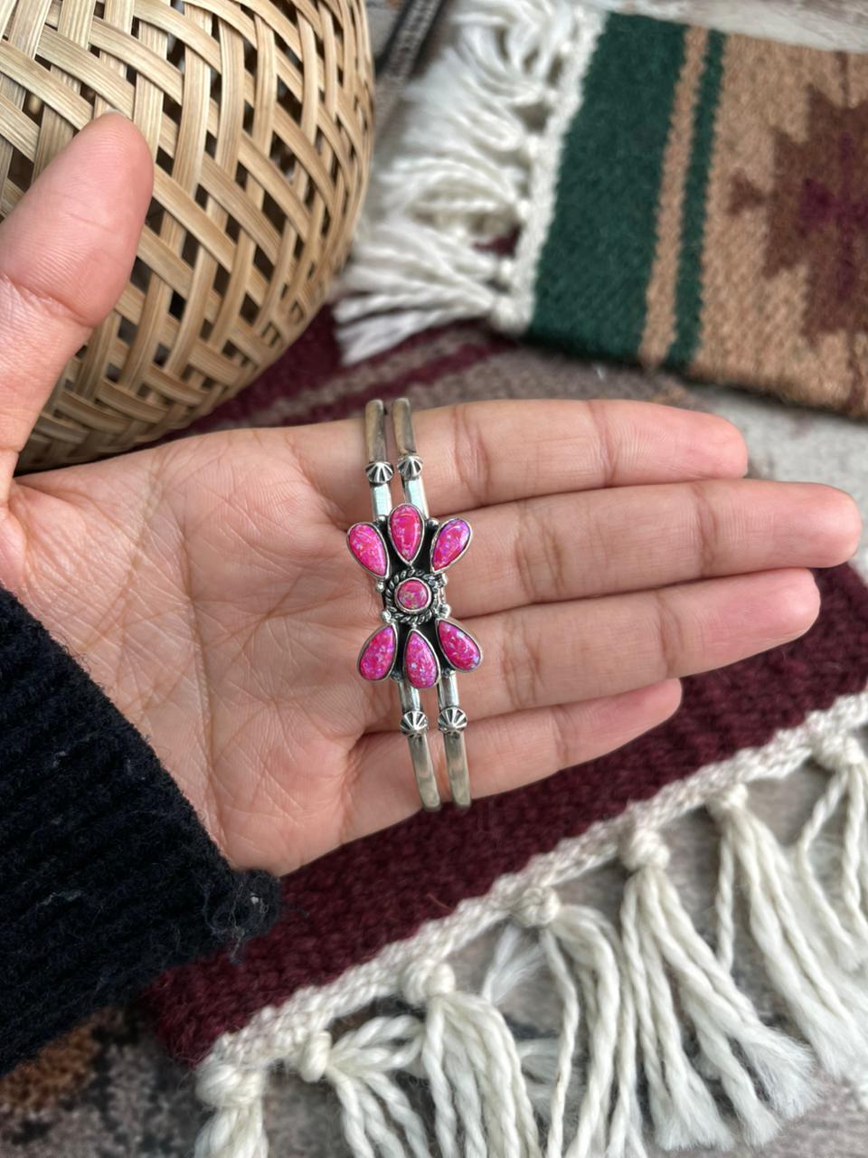 Handmade Sterling Silver Hot Pink Cuff Bracelet "Signed Nizhoni"