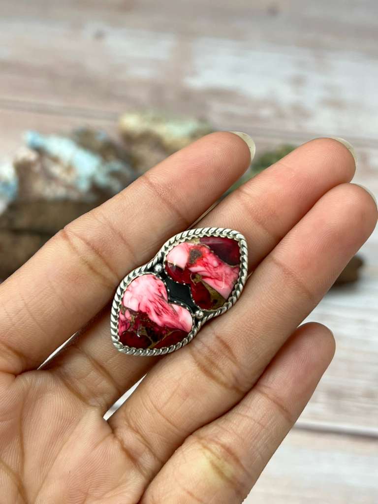 Handmade Sterling Silver Dahlia Rose Adjustable Ring with Signed Nizhoni