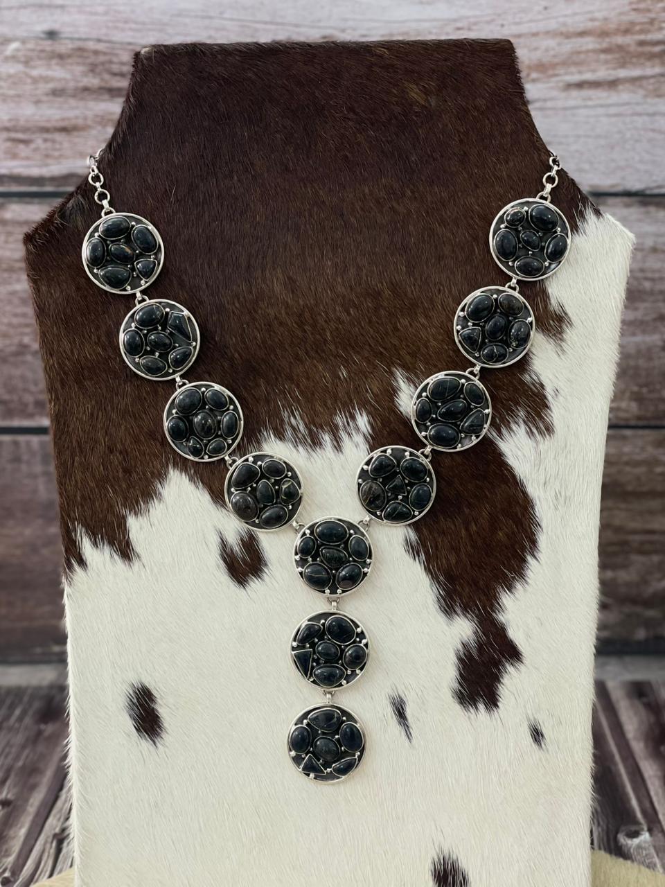 Handmade Sterling Silver Blackjack Turquoise Necklace "Signed Nizhoni"