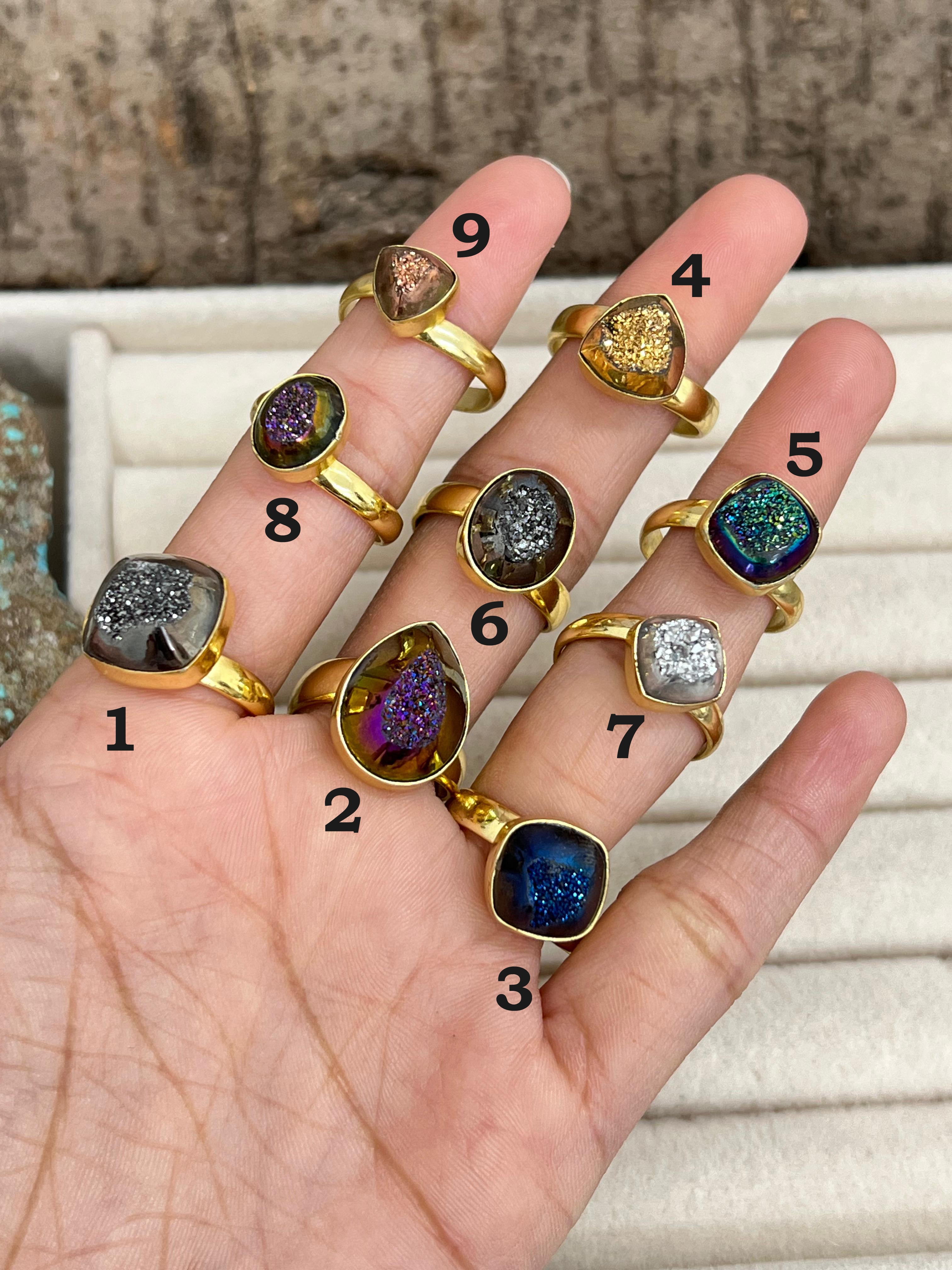 “The Boho Collection” Natural Druzy Adjustable Ring 9 Styles