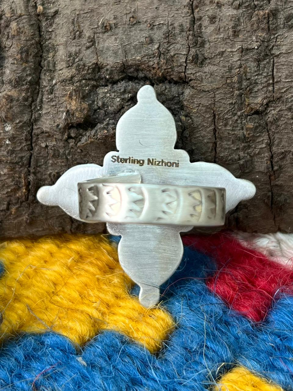 Handmade Sterling Silver Royston Ribbon Turquoise Adjustable Ring "Signed Nizhoni"