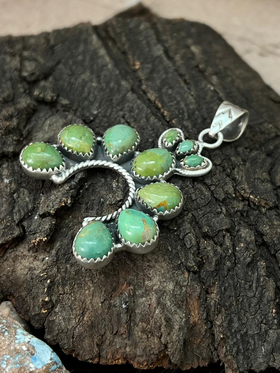 Handmade Sterling Silver Kingman Turquoise Naja Pendant "Signed Nizhoni"