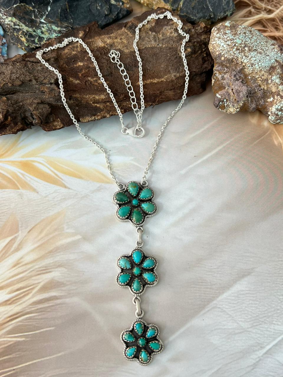 Handmade Sterling Silver Kingman Turquoise Drop Necklace "Signed Nizhoni"