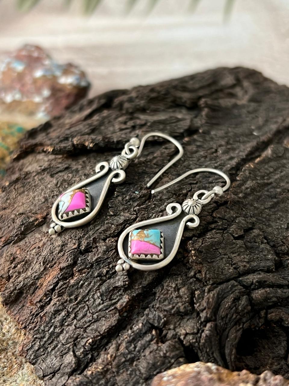 Handmade Sterling Silver Cotton Candy Hook Dangle Earrings "Signed Nizhoni"
